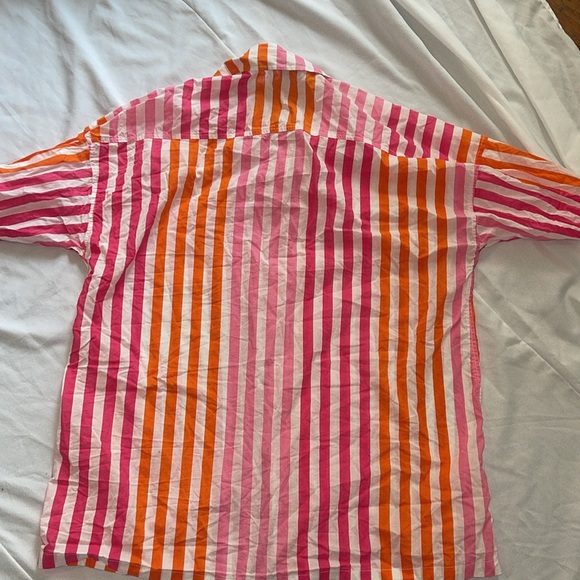Beach Riot Pink and Orange Button Down Shirt beach cover up top - Picture 5 of 7